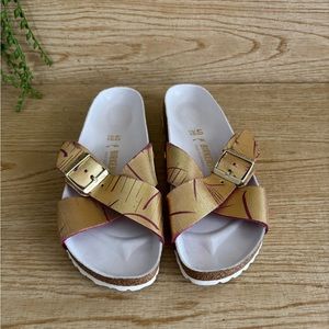 Birkenstock Tan and Red Sandals